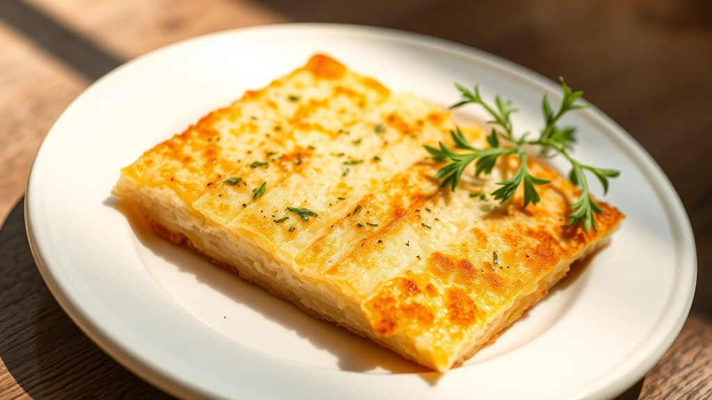 hero: matzo brei on white ceramic plate, golden crispy edges, warm lighting from left, fresh herbs garnish, soft shadows, no text