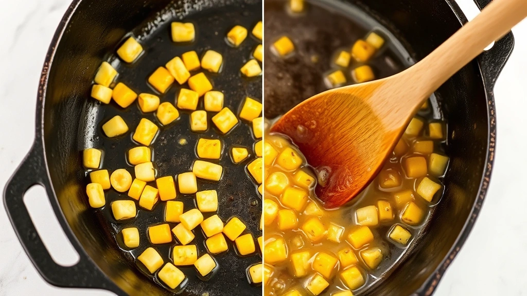 process: charring corn kernels in hot cast iron skillet, golden brown spots developing, steam rising, wooden spoon stirring, natural kitchen lighting, photorealistic, no text