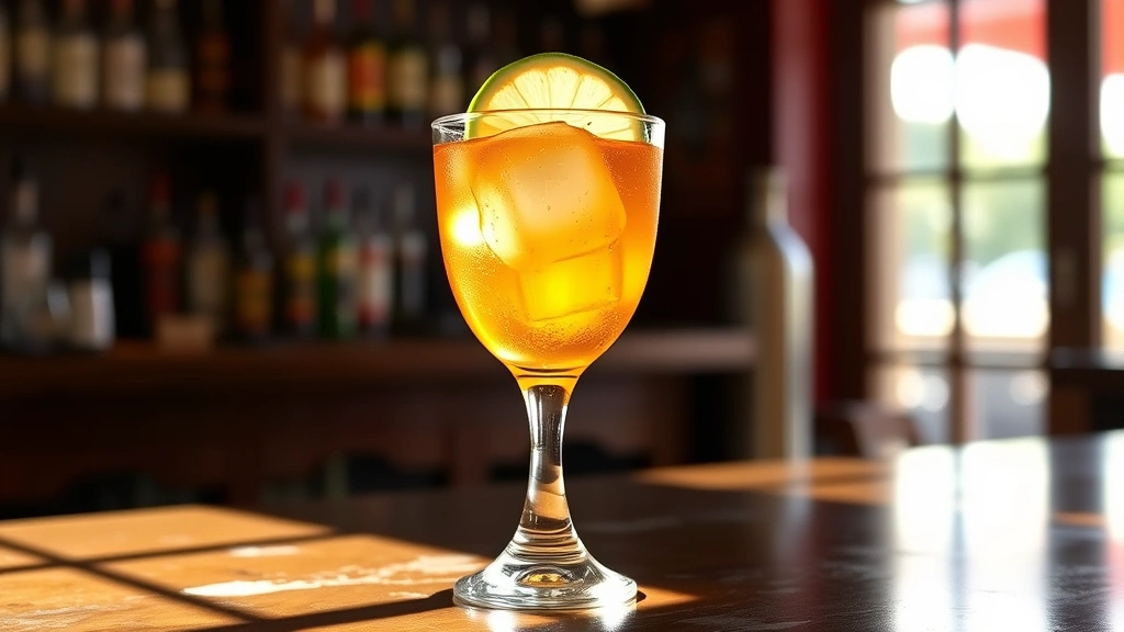 hero: Mezcalita cocktail in lowball glass with large ice cube, lime wheel garnish, smoky amber liquid, soft natural sunlight, blurred cantina background, no text