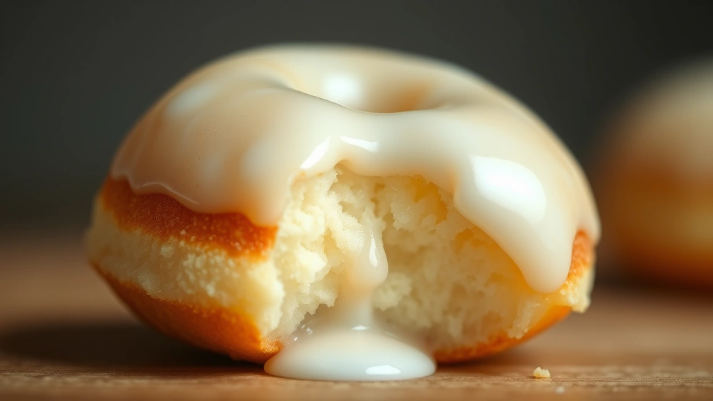 detail: close-up of single mochi donut with glaze dripping, showing chewy texture and crispy exterior, photorealistic, natural light, no text