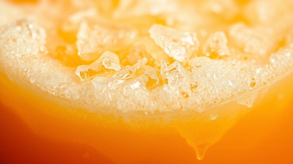detail: close-up of creamy orange beverage texture with crushed ice and foam top, macro photography, natural light highlighting the color and texture