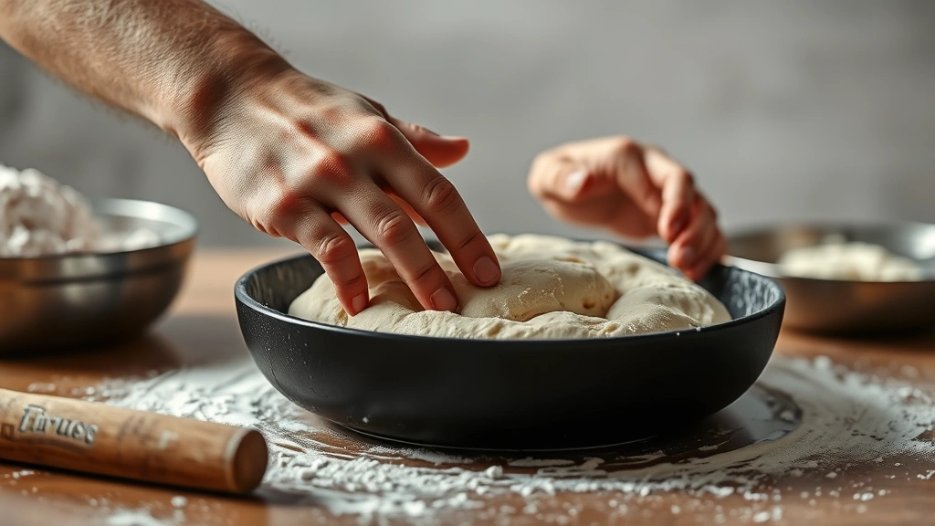 process: hands stretching fry bread dough over counter, flour dusting surface, soft lighting, photorealistic, natural light, no text