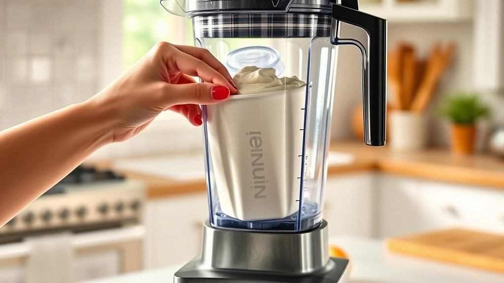 process: hands placing a frozen Ninja Creami cup into the machine with the lid off, machine ready to process, bright kitchen setting with warm natural light, photorealistic, no text