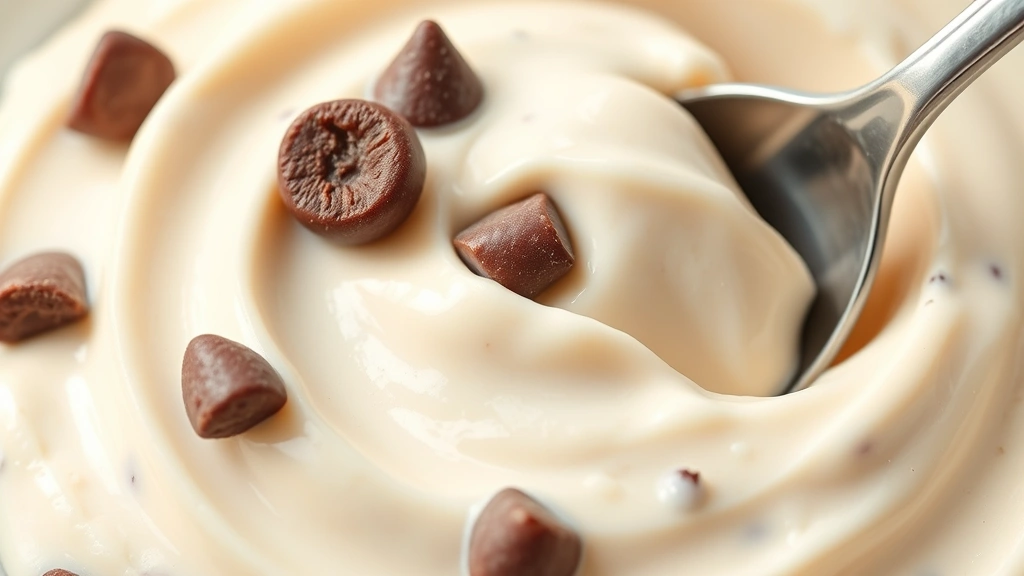 detail: close-up of frozen protein creami with perfect smooth texture, visible mix-ins like chocolate chips and berries, spoon scooping into the dessert, natural light highlighting creamy consistency, no text