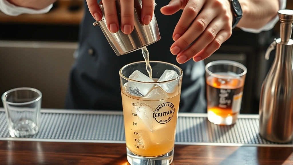 process: cocktail being shaken in professional stainless steel shaker, ice cubes visible, hands holding shaker, dynamic motion, natural light, bar tools nearby
