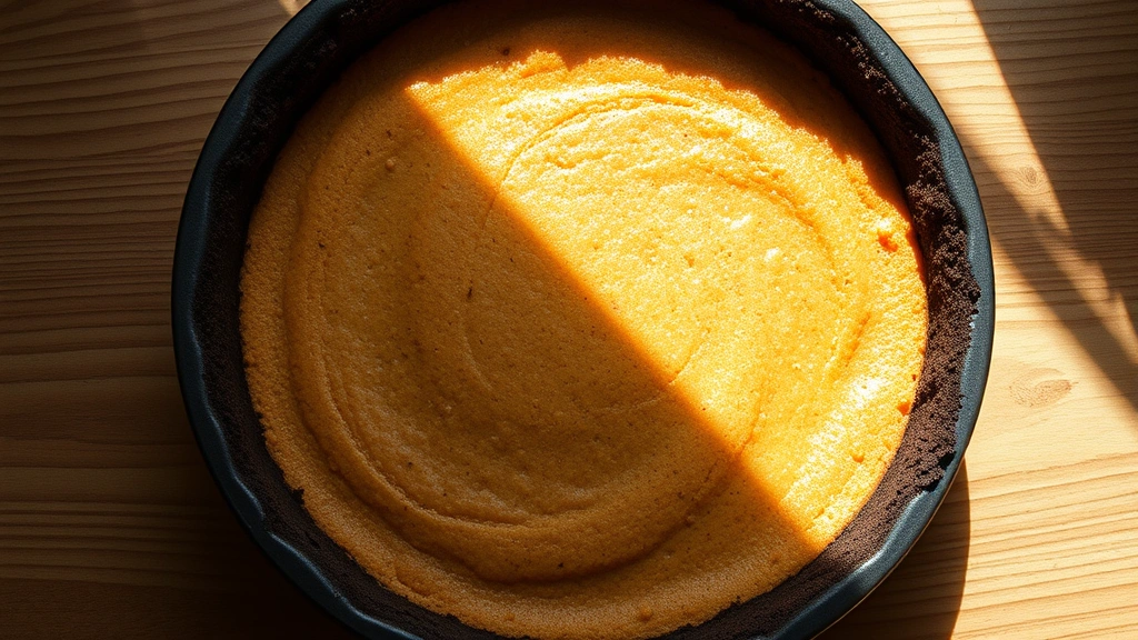 hero: perfect golden-brown Oreo cookie crust in a 9-inch pie dish, close-up overhead shot showing texture and color, natural sunlight streaming in, wooden table background, photorealistic