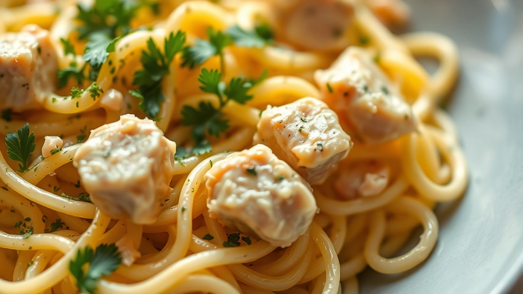 detail: close-up of creamy orzo pasta with tender chicken pieces, fresh herbs scattered on top, shallow depth of field, bright natural lighting