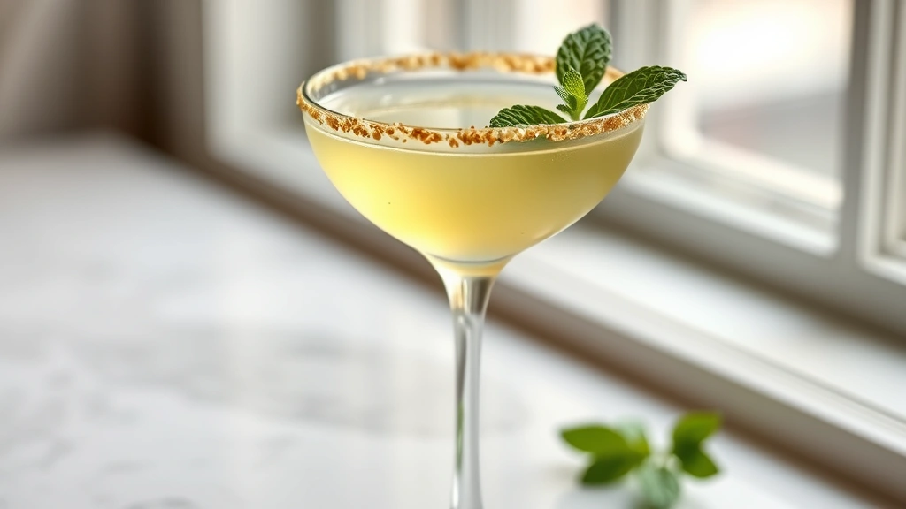 hero: pistachio martini in elegant coupe glass with crushed pistachio rim and mint garnish, photorealistic, soft natural window light, no text, shallow depth of field