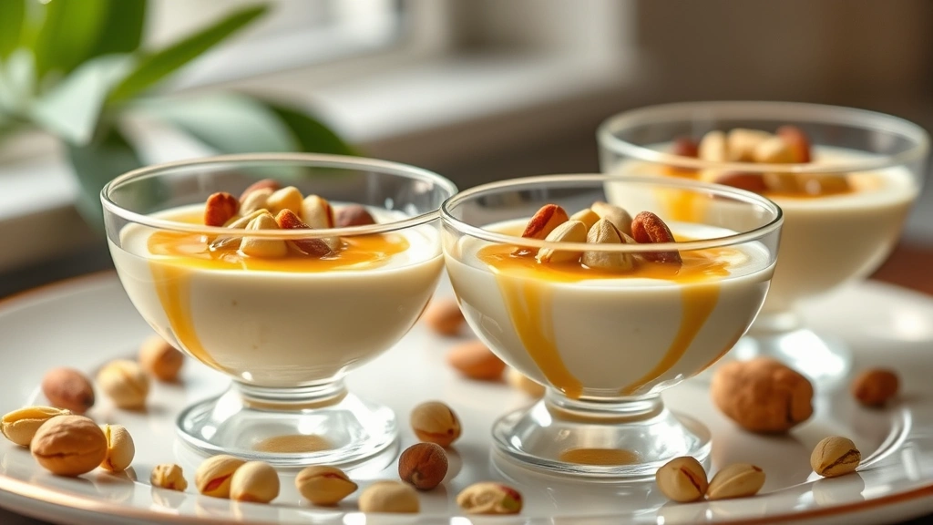 hero: elegant glass bowls filled with creamy pistachio pudding garnished with candied pistachios and honey drizzle, photorealistic, natural soft window light, no text, luxurious plating