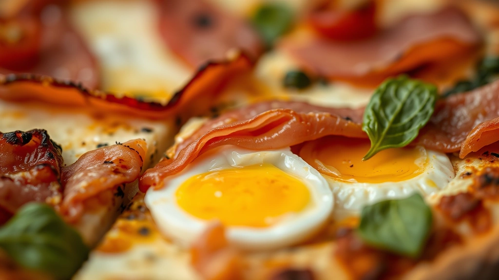 detail: macro close-up of Pizza Rustica cross-section showing layers of ricotta, mozzarella, provolone, eggs, and prosciutto, natural diffused lighting, shallow depth of field