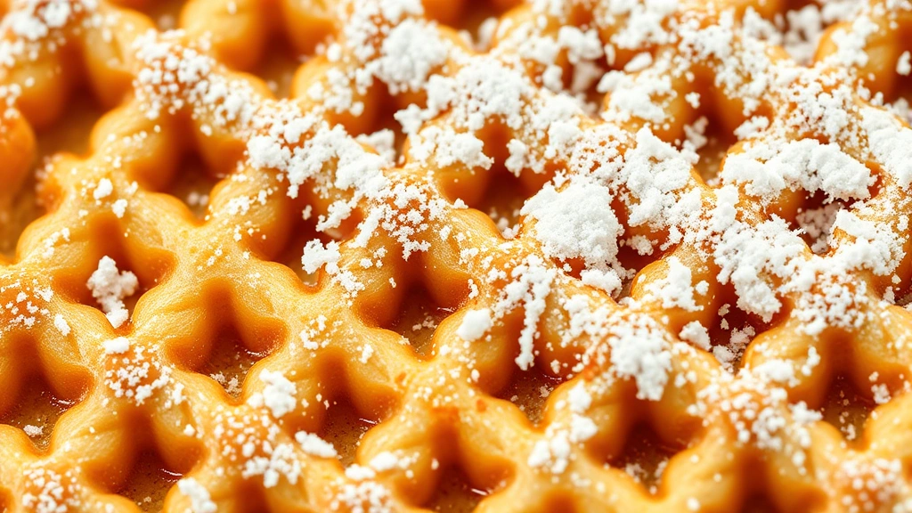 detail: close-up of crispy pizzelle cookie texture showing intricate waffle pattern, golden brown color, powdered sugar dusting, extreme macro photography, photorealistic, natural light, no text