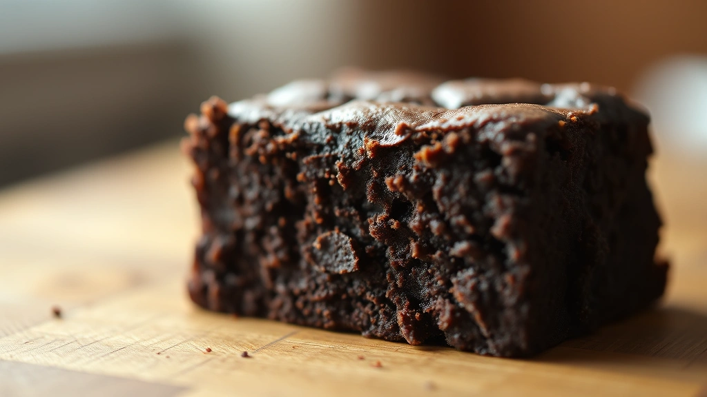 detail: close-up cross-section of a single brownie showing fudgy texture and rich dark color, photorealistic, warm natural light, shallow depth of field, no text