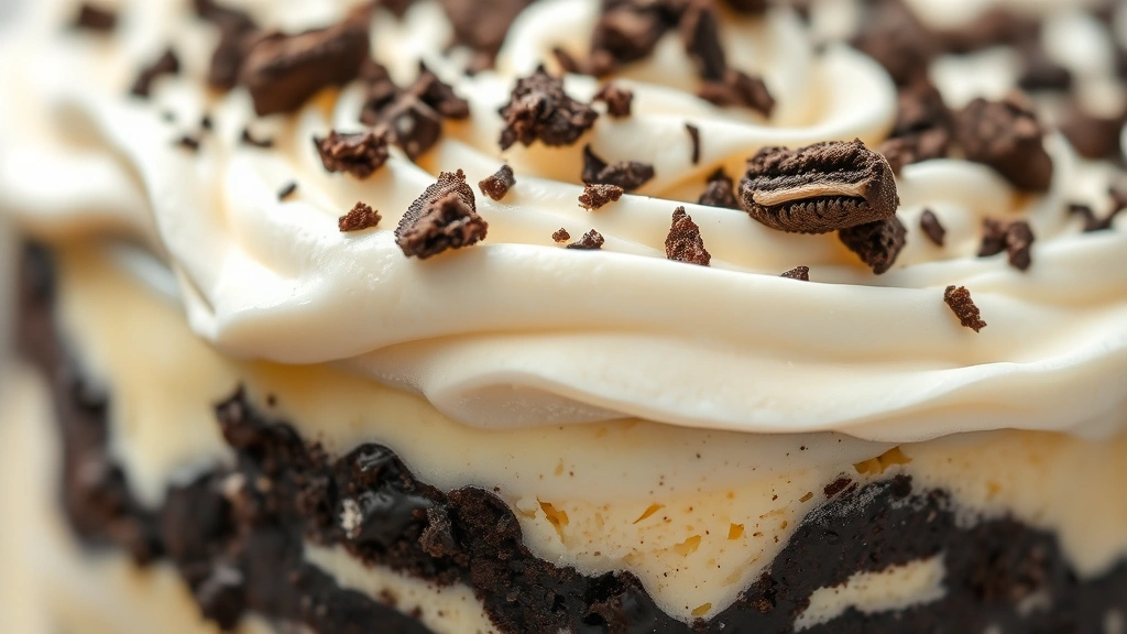 detail: Close-up of a pudding shot with layers of pudding and whipped cream, crushed Oreos on top, macro photography, natural light, no text
