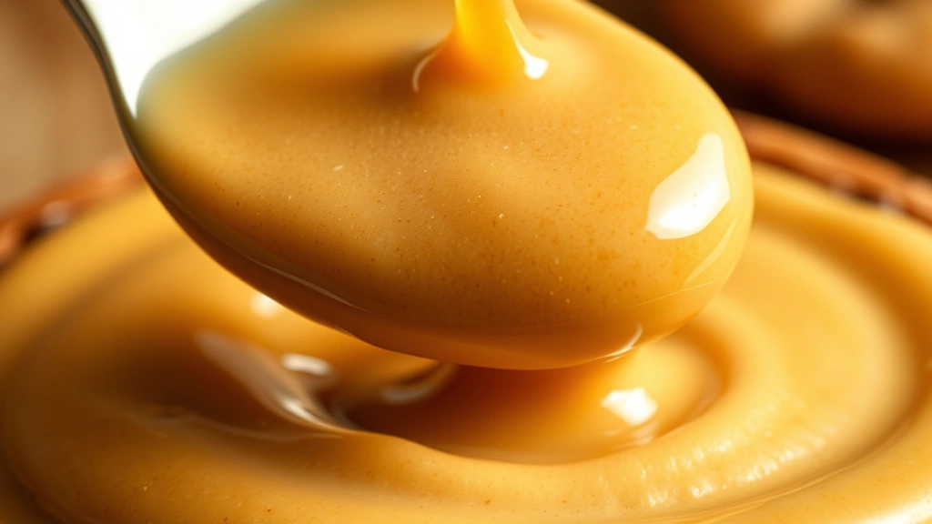 detail: close-up spoonful of silky cookie butter being drizzled, showing luxurious texture, photorealistic, warm natural light, no text