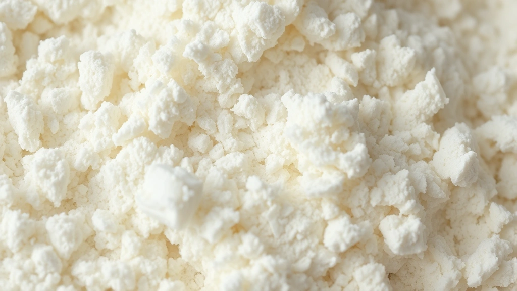 detail: close-up macro shot of finished detergent powder texture showing grated soap mixed with washing soda and borax crystals, natural light, no text
