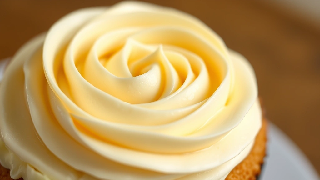 detail: close-up of perfect frosting swirl on cake, photorealistic, natural light, creamy texture and slight sheen visible, no text