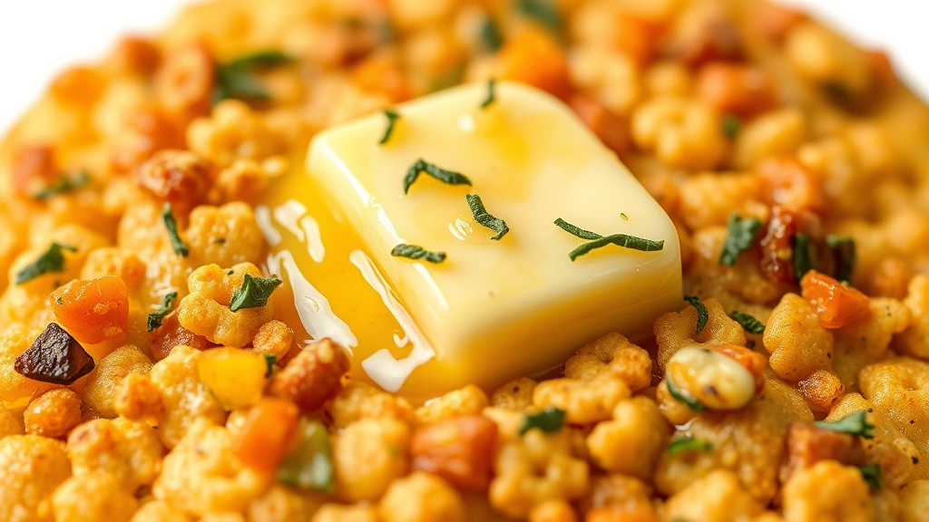 detail: close-up of crispy golden Ritz cracker topping with melted butter and fresh herbs, shallow depth of field, warm natural light, isolated on white background, no text or watermarks