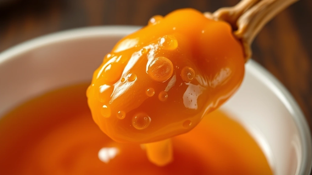 detail: close-up macro shot of tamarind pod being squeezed over bowl releasing golden pulp and liquid, water droplets visible, warm backlighting, photorealistic, no text