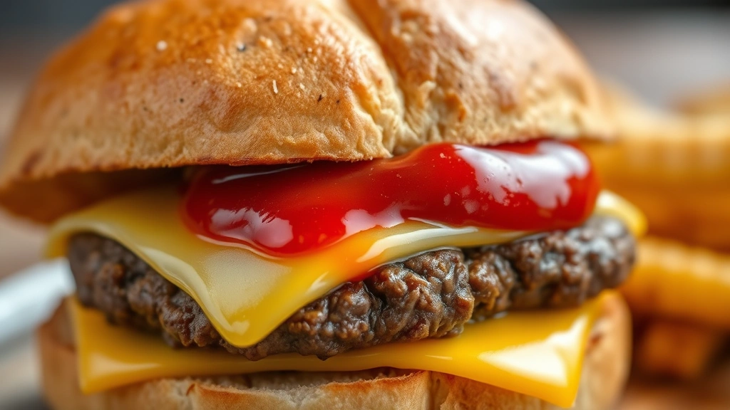 detail: close-up of finished smash burger sauce spread on a toasted burger bun with melted cheese, photorealistic, natural light, no text