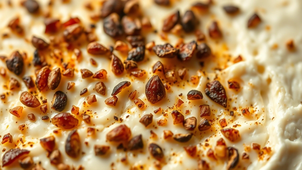 detail: close-up of seasoned smoked cream cheese surface with pepper crust and creamy texture, photorealistic, macro lighting, no text