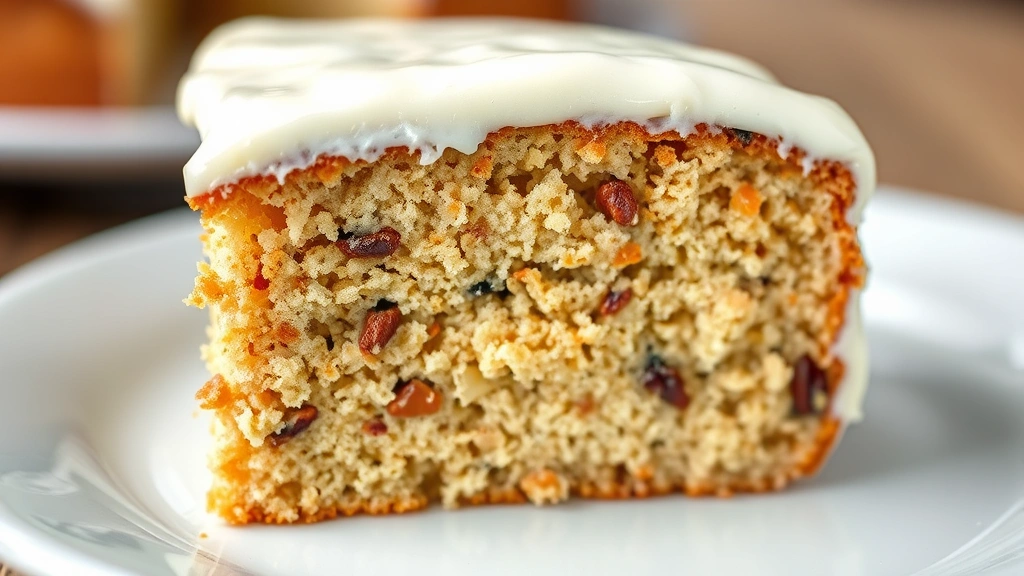 detail: close-up cross-section slice of Sock It to Me Cake showing cinnamon-pecan streusel layer inside, creamy white glaze on top, photorealistic, natural light, no text