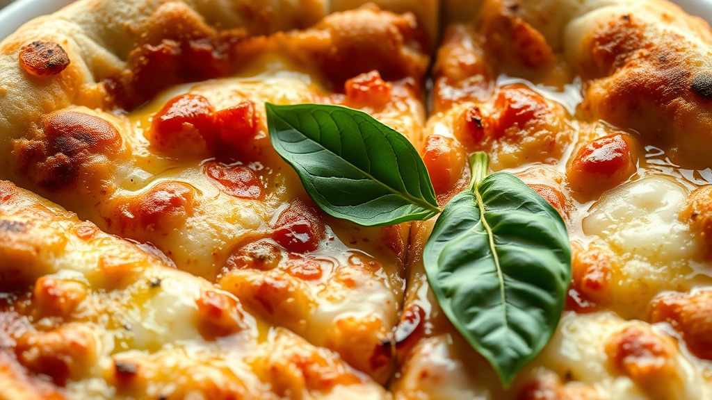 detail: Close-up of pizza crust cross-section showing beautiful air pockets and golden-brown exterior, fresh basil leaf, melted cheese, and drizzle of olive oil, natural light, photorealistic, no text
