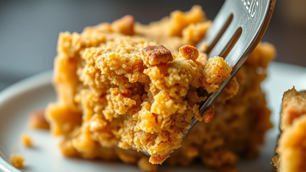 detail: close-up of spiced cake crumb showing moist tender texture, warm spice color, fork touching cake, shallow depth of field, natural lighting