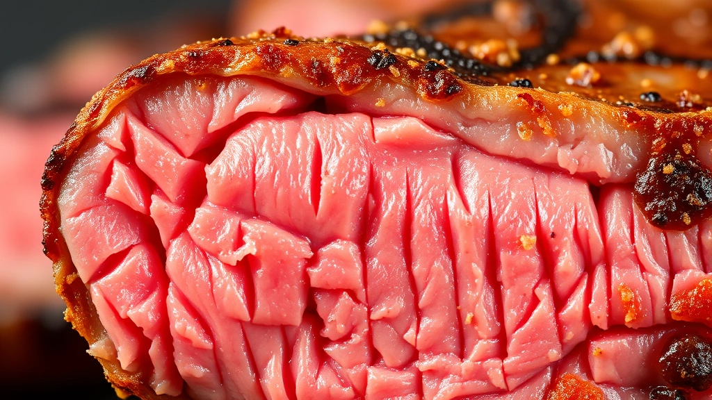 detail: close-up cross-section of cooked steak finger showing juicy pink interior and golden brown panko crust, macro photography, bright natural light, no text