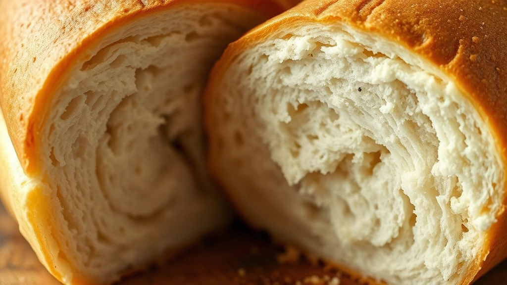 detail: close-up of a sliced sub roll showing soft pillowy crumb structure and golden crust, photorealistic, natural light, no text
