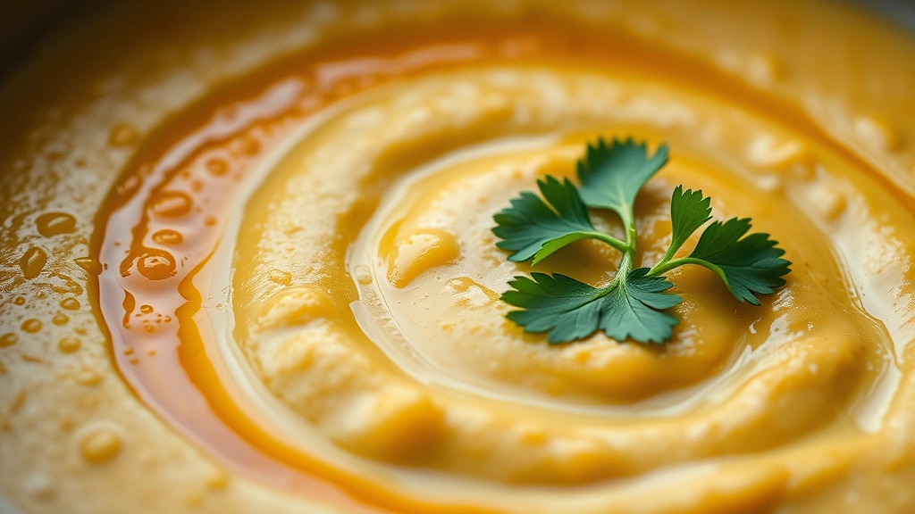 detail: creamy texture of cooked dal with visible spice tempering oil swirled through, cilantro garnish, shallow depth of field, warm natural light, no text