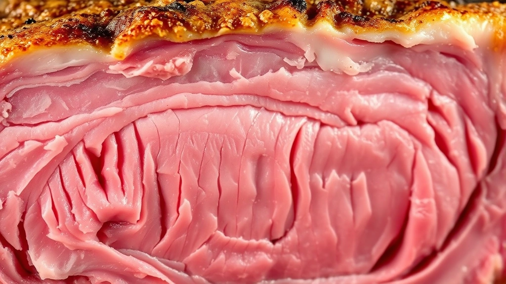 detail: close-up cross section of veal chop showing pink tender interior with golden brown crust, photorealistic, macro natural light, no text