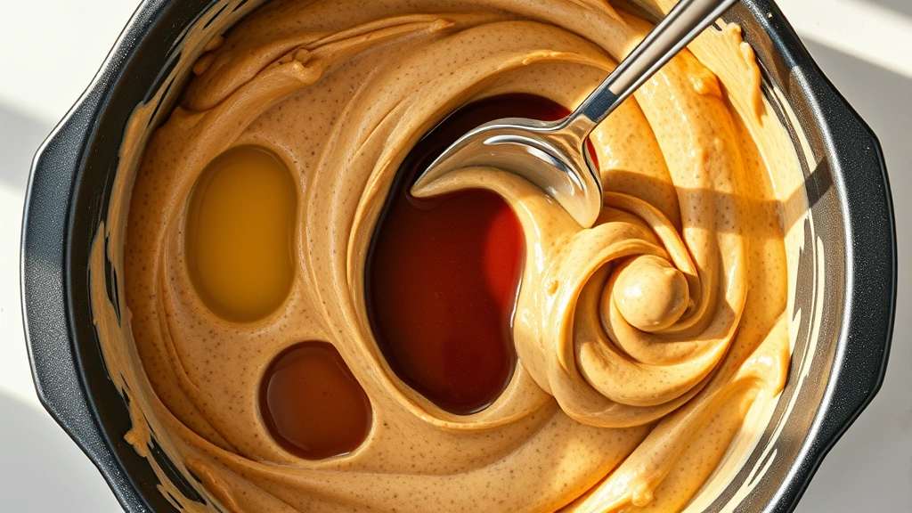 process: overhead shot of mixing wacky cake batter directly in baking pan, three wells of ingredients visible, fork stirring, bright natural lighting