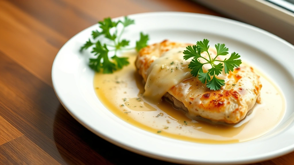 hero: plated Weight Watchers lemon herb chicken breast with glossy sauce and fresh parsley garnish on white plate, photorealistic, natural window light, no text