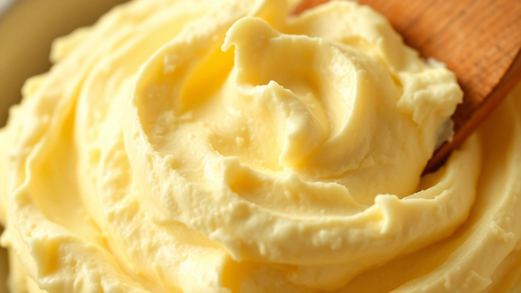 detail: close-up of whipped butter texture, cloud-like and airy, served with wooden spreader, photorealistic macro photography, warm golden light, no text