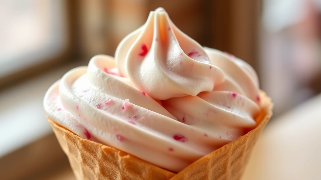 hero: Beautiful scoops of creamy yogurt ice cream in a cone, photorealistic, natural window light, professional food photography, no text